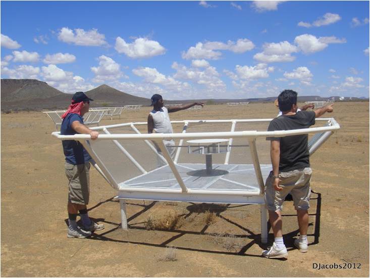 Fig.4: Members of the Cambridge and SA teams reconfiguring the array.